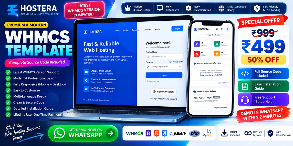Hostera Premium WHMCS Template – Full Source Code