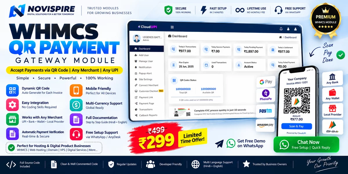 WHMCS QR Payment Gateway Module – UPI QR Payment | Full Source Code | Easy Setup